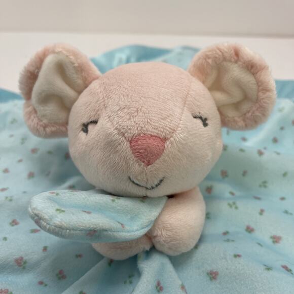 Carter's Mouse Lovey Teal Aqua Floral Pink Security Blanket Soft Plush - Picture 2 of 7